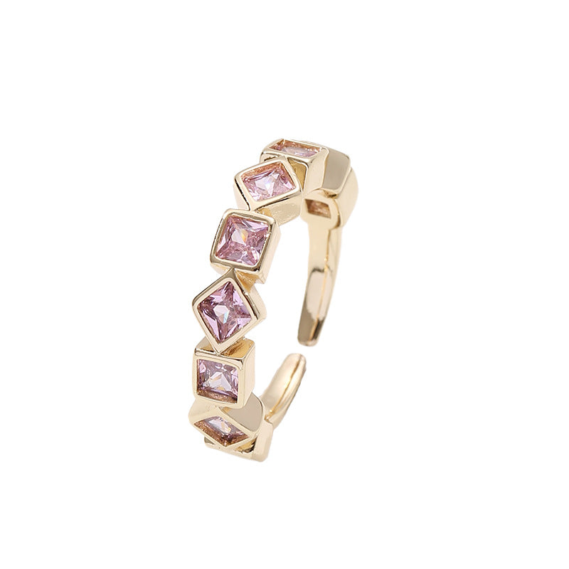 Venta al por mayor Anillos De Cobre Cuadrados Con Diamantes Chapados En Oro